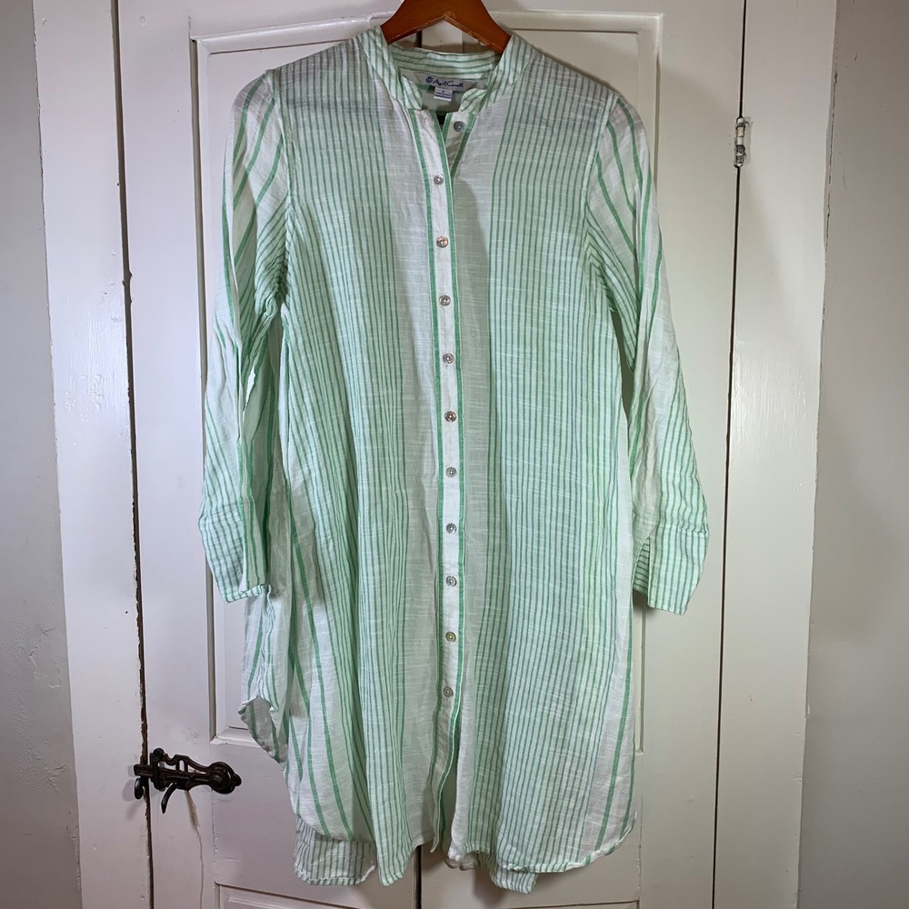 April Cornell Striped Button Down Tunic‎ Top Boho Gauze Womens S Semi Sheer READ